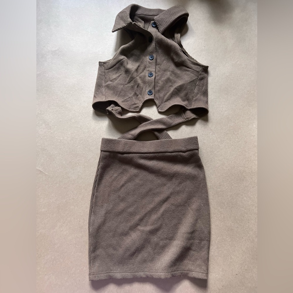 ZOZO ribbed knit top and skirt